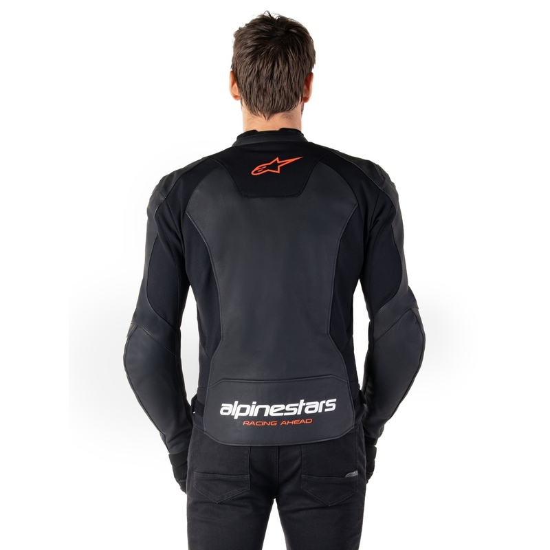 Alpinestars Faster 3 juoda-fluo raudona odinė motociklo striukė
