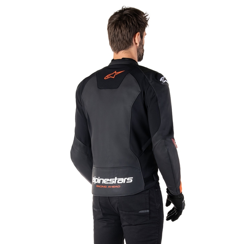 Alpinestars Faster 3 juoda-fluo raudona odinė motociklo striukė