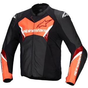 Alpinestars Faster 3 juoda-fluo raudona odinė motociklo striukė