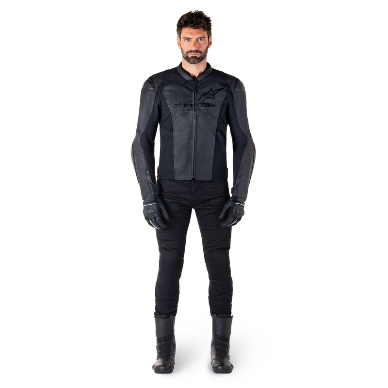 "Alpinestars Faster 3" juoda odinė motociklo striukė