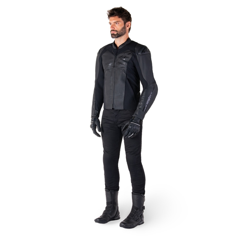 "Alpinestars Faster 3" juoda odinė motociklo striukė