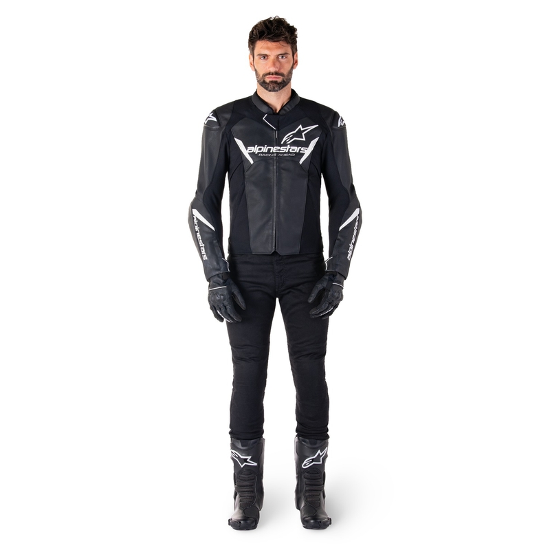 Alpinestars Faster 3 juodai balta odinė motociklo striukė