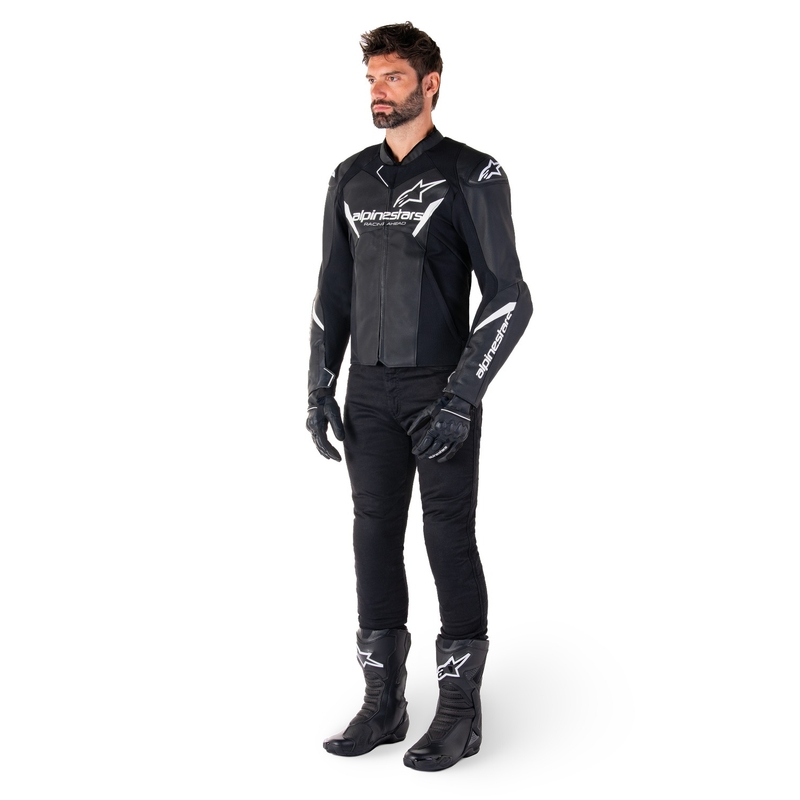 Alpinestars Faster 3 juodai balta odinė motociklo striukė
