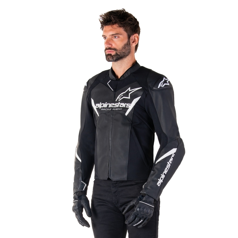 Alpinestars Faster 3 juodai balta odinė motociklo striukė