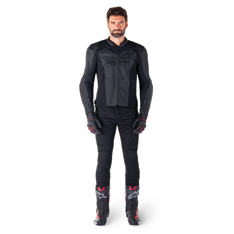 "Alpinestars Faster 3 Airflow" juoda odinė motociklininko striukė