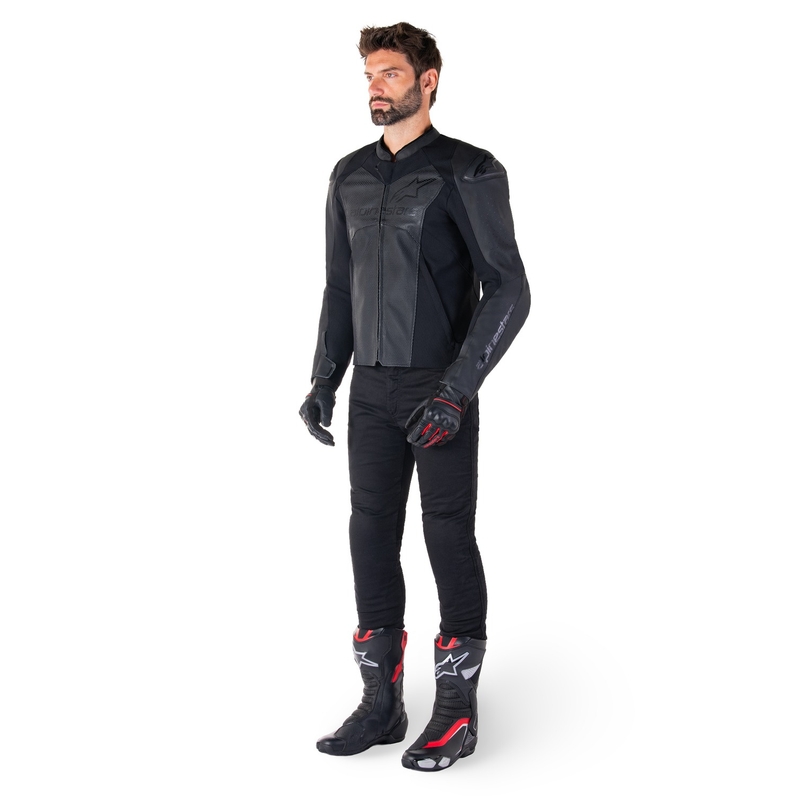 "Alpinestars Faster 3 Airflow" juoda odinė motociklininko striukė