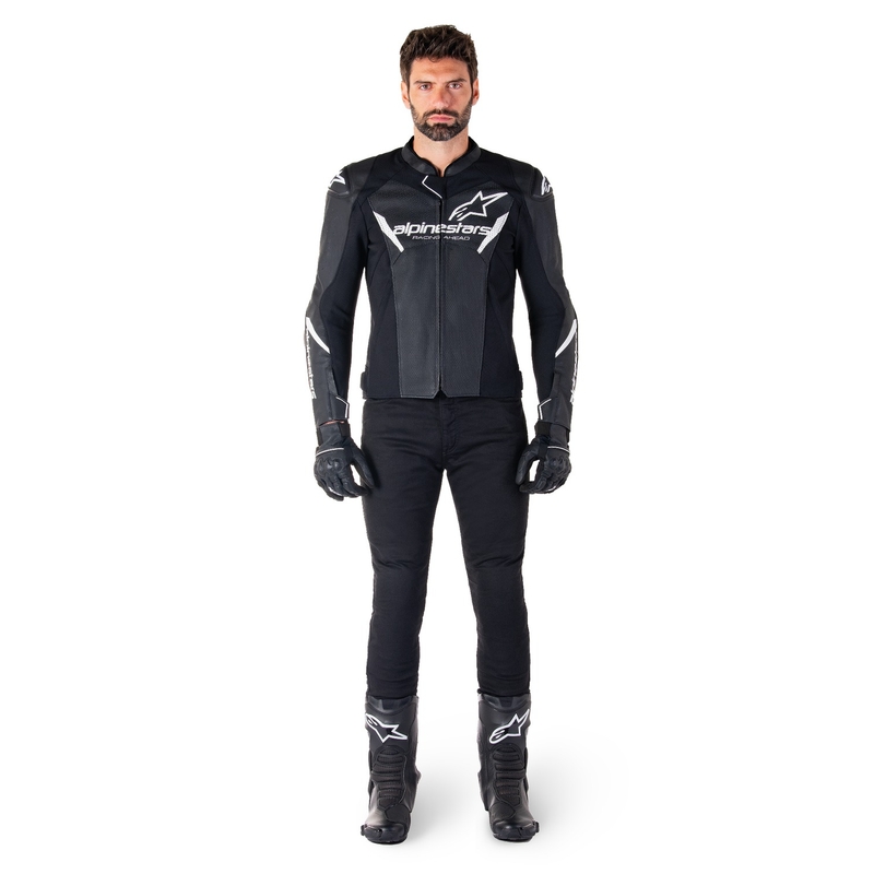 "Alpinestars Faster 3 Airflow" juodai balta odinė motociklininko striukė
