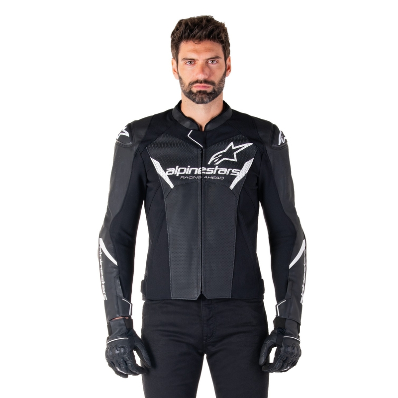 "Alpinestars Faster 3 Airflow" juodai balta odinė motociklininko striukė