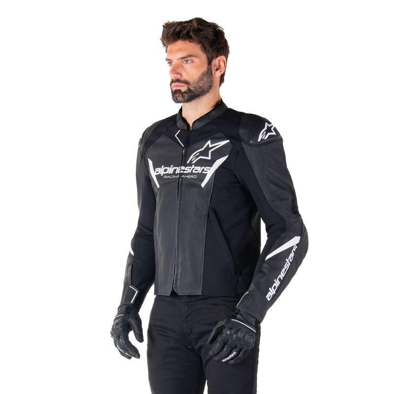 "Alpinestars Faster 3 Airflow" juodai balta odinė motociklininko striukė