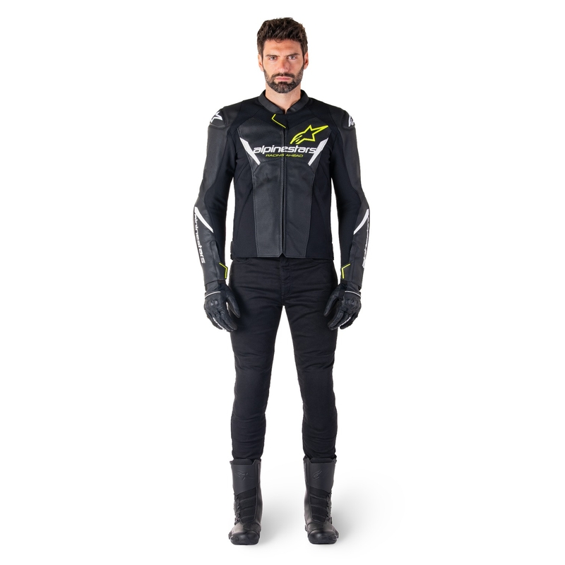 Alpinestars Faster 3 Airflow Black-White-Fluo Yellow odinė motociklininko striukė