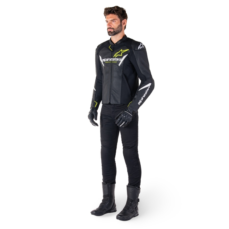 Alpinestars Faster 3 Airflow Black-White-Fluo Yellow odinė motociklininko striukė