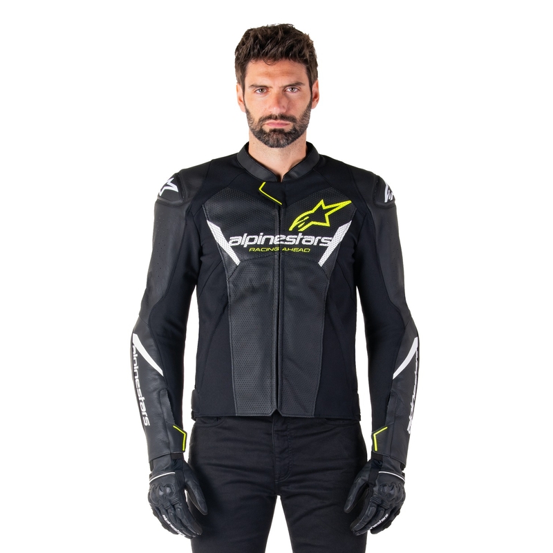 Alpinestars Faster 3 Airflow Black-White-Fluo Yellow odinė motociklininko striukė