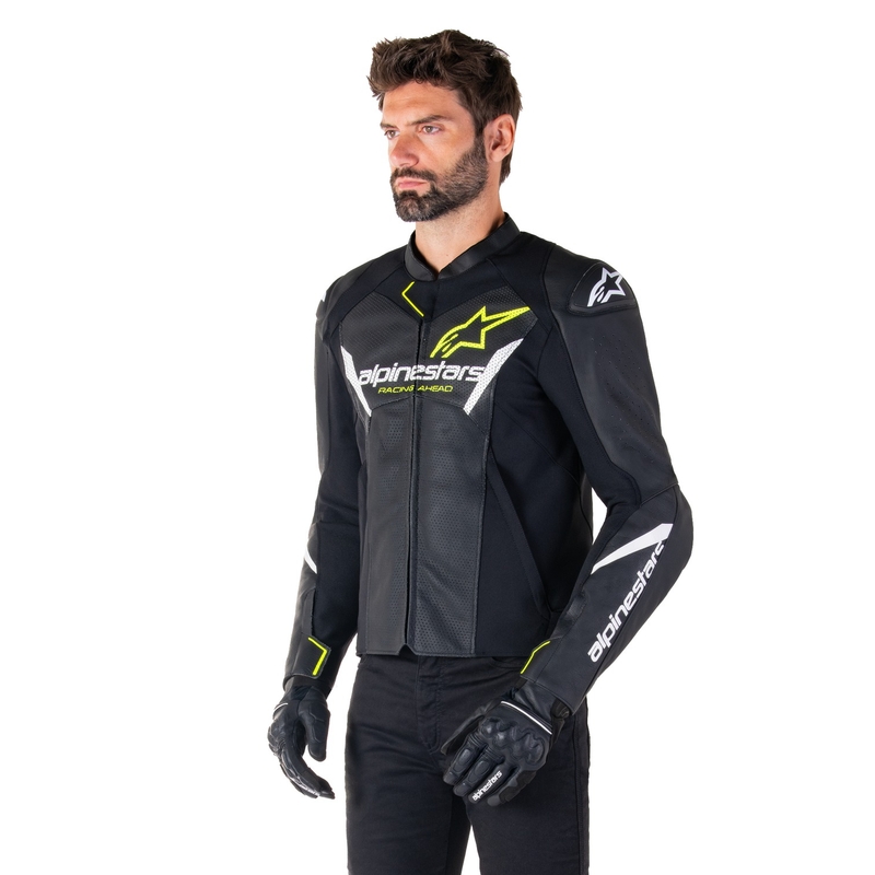 Alpinestars Faster 3 Airflow Black-White-Fluo Yellow odinė motociklininko striukė