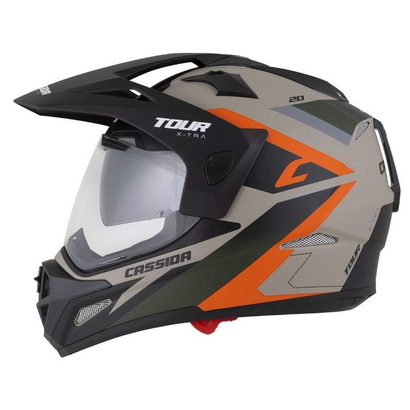 Enduro šalmas Cassida Tour 2.0 X-tra matinis smėlio-oranžo-žalios-juodos spalvos