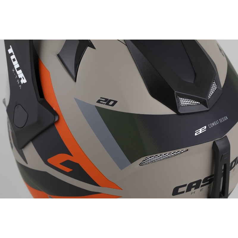 Enduro šalmas Cassida Tour 2.0 X-tra matinis smėlio-oranžo-žalios-juodos spalvos