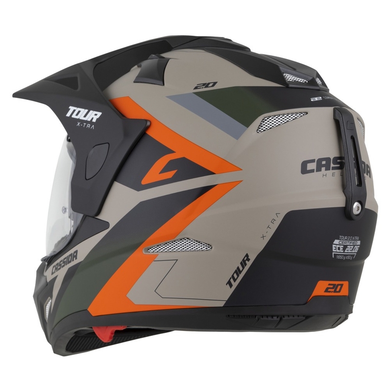 Enduro šalmas Cassida Tour 2.0 X-tra matinis smėlio-oranžo-žalios-juodos spalvos