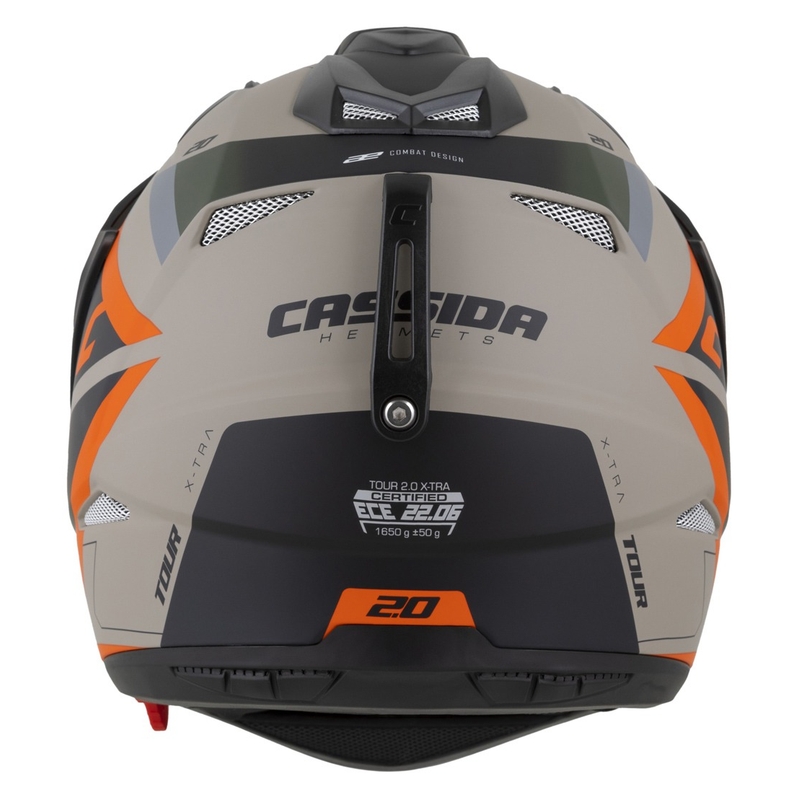 Enduro šalmas Cassida Tour 2.0 X-tra matinis smėlio-oranžo-žalios-juodos spalvos