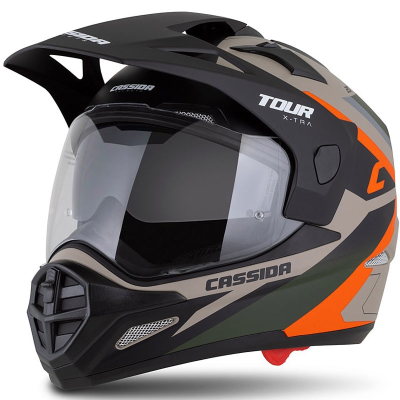 Enduro šalmas Cassida Tour 2.0 X-tra matinis smėlio-oranžo-žalios-juodos spalvos