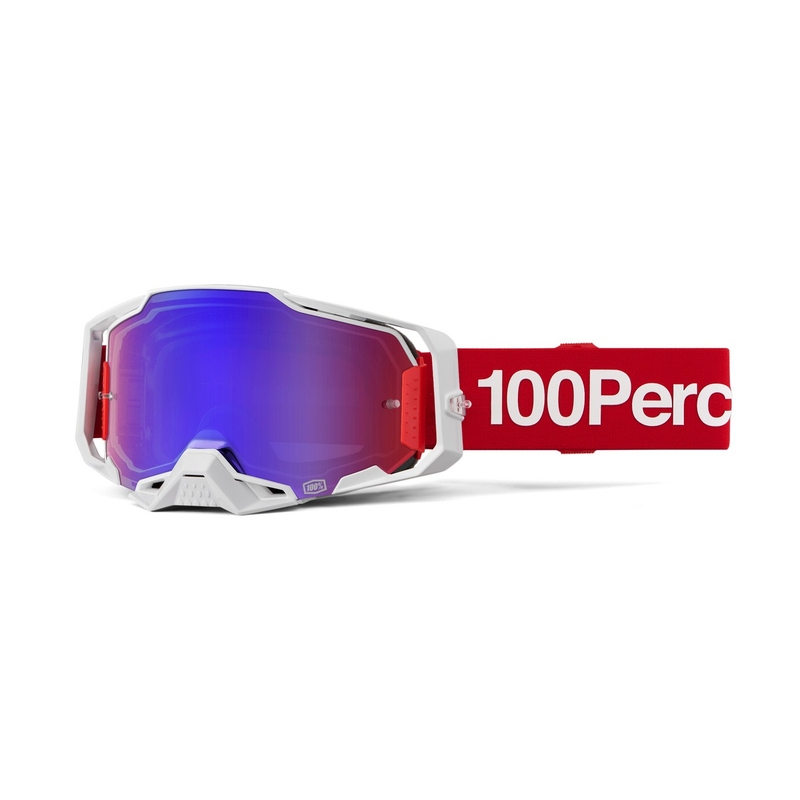 Motokroso akiniai 100% ARMEGA Corbin raudoni su mėlynu stiklu