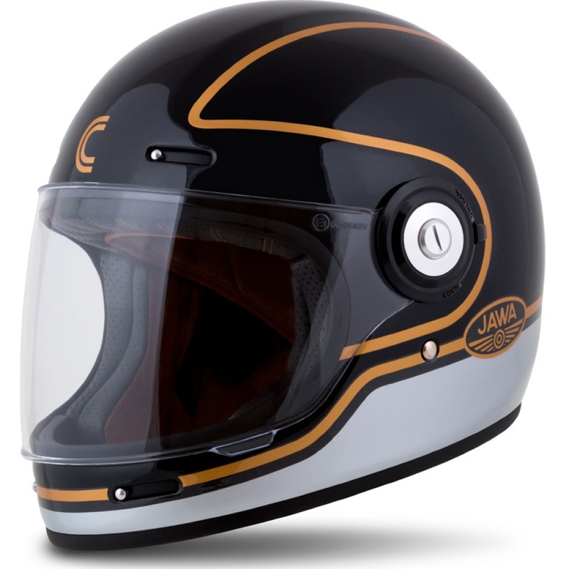 Integruotas motociklininko šalmas Cassida Fibre Jawa Sport juodas-sidabrinis-auksinis