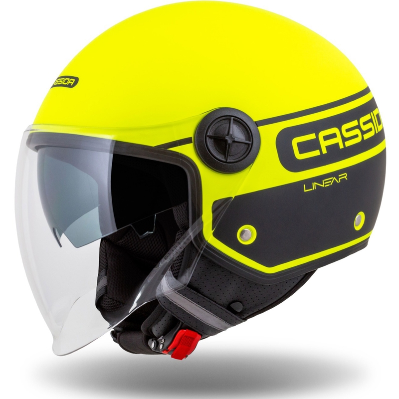 Cassida Handy Plus Linear fluo geltonai juodas atviras motociklininko šalmas