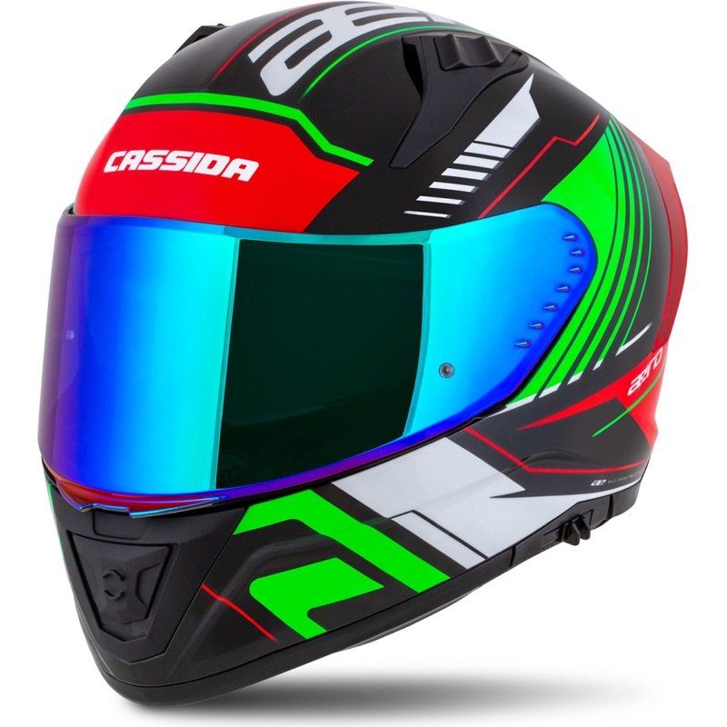 "Cassida Aero Drome" juodas-raudonas-žalias-baltas integralus motociklininko šalmas