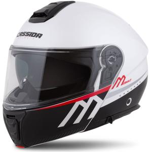 "Cassida Modulo 2.1 Compass" apverčiamas motociklininko šalmas perlamutrinis baltas-juodas-raudonas-sidabrinis