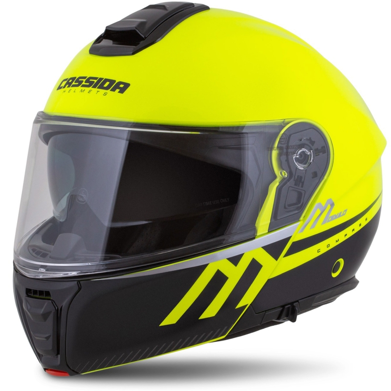Cassida Modulo 2.1 Compass fluo geltona-juoda-sidabrinė-raudona apverčiamas motociklininko šalmas
