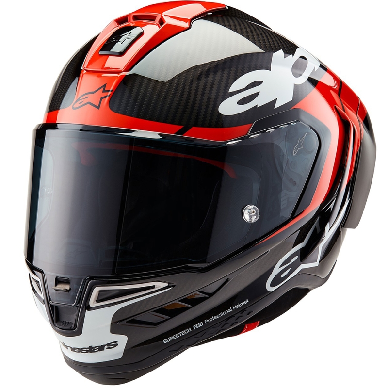 Alpinestars Supertech R-10 Element anglies pluošto uždaras motociklo šalmas, raudonas-baltas