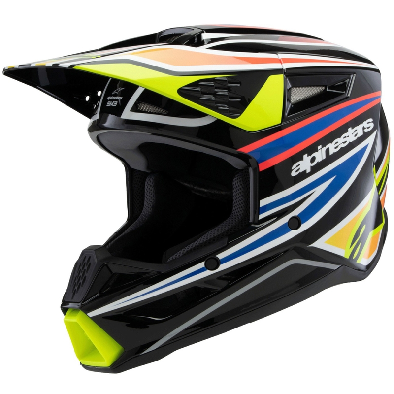 Alpinestars S-M3 WURX vaikiškas motokroso šalmas juodas-fluo geltonas-mėlynas-raudonas