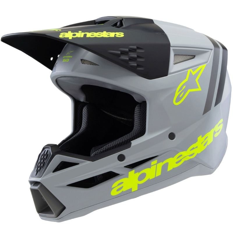Vaikiškas motokroso šalmas Alpinestars S-M3 RADIUM matinis, pilkai geltonas-juodas