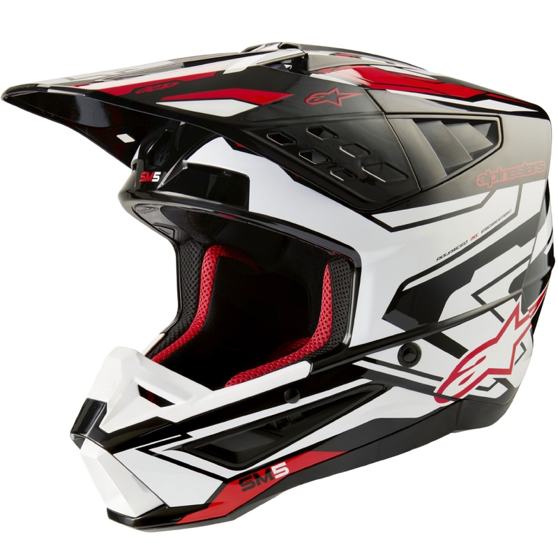 "Alpinestars S-M5 Action 2" juodai-baltai-raudonas motokroso šalmas
