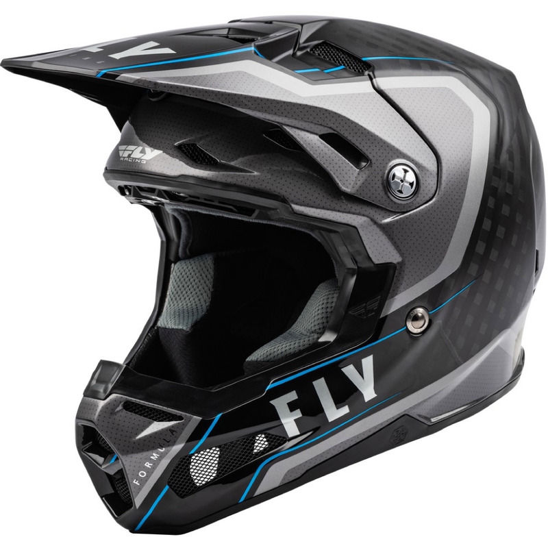 Motokroso šalmas "FLY Racing Formula Axon" juodas-pilkai mėlynas