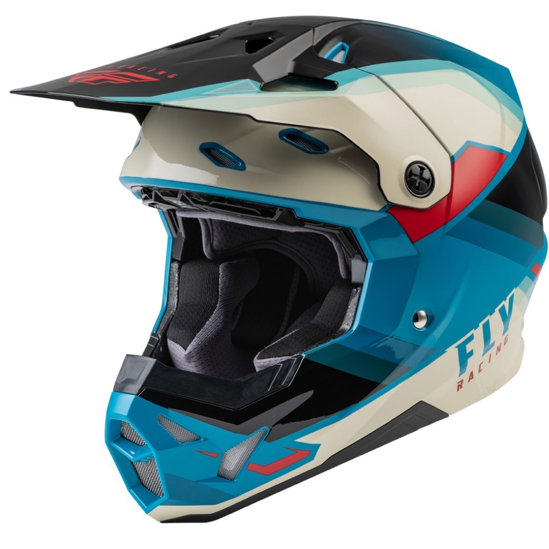 Motokroso šalmas FLY Racing Formula CP juoda-pilka-turkio spalvos