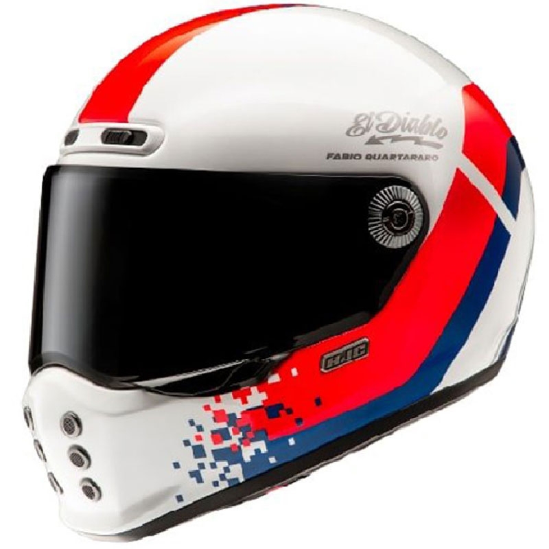 Integruotas motociklininko šalmas HJC V10 Fabio Quartararo 20 Retro balta-raudona-mėlyna