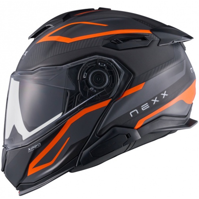 Apverčiamas motociklininko šalmas "Nexx X.Lifetour PRO Mile", matinis, oranžinis, pilkas