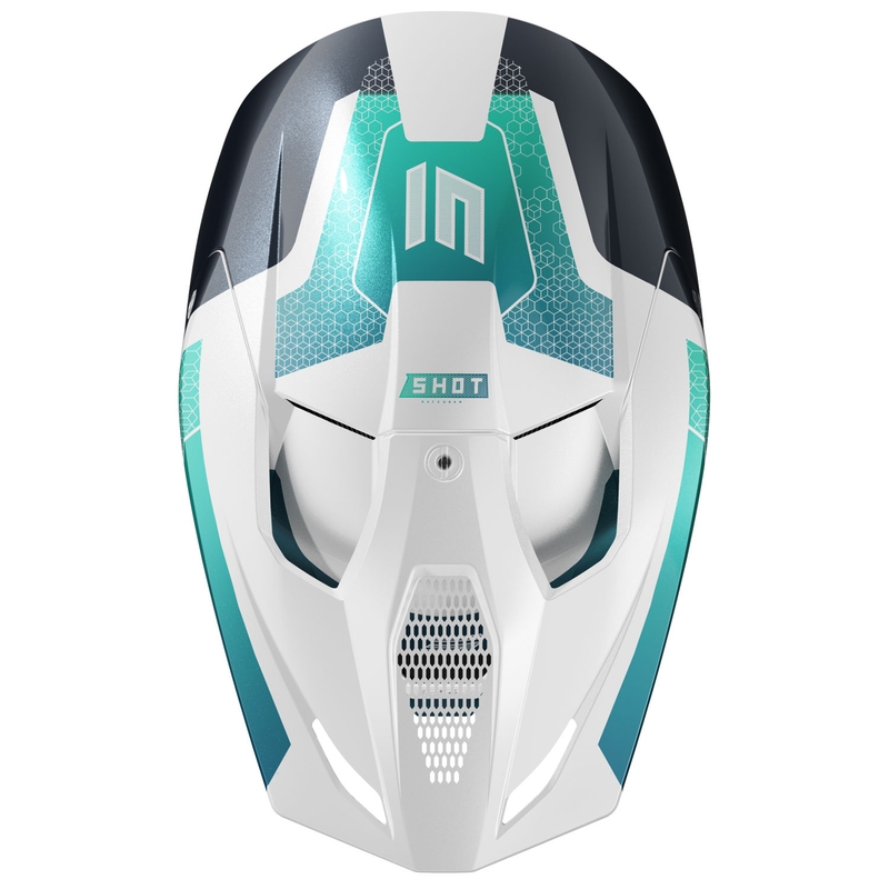 Motokroso šalmas Shot Race Phaser pearl black-turquoise-white