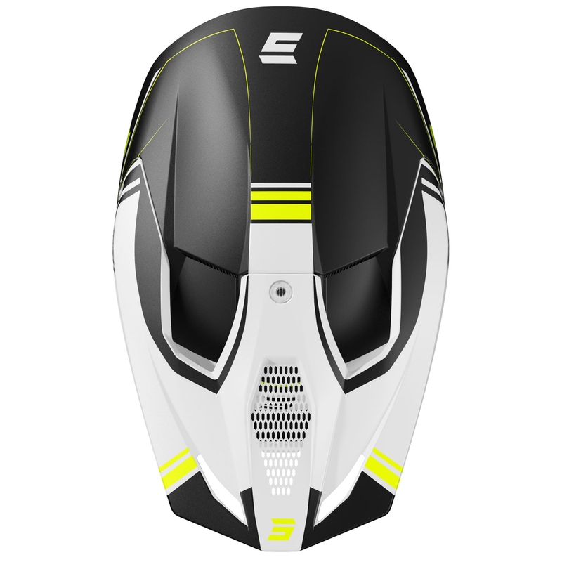 Motokroso šalmas Shot Race Sprint juoda-balta-fluo geltona