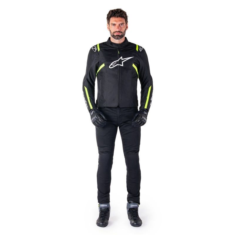"Alpinestars T-SPS 2" neperšlampama juoda, balta ir fluo geltona motociklininko striukė