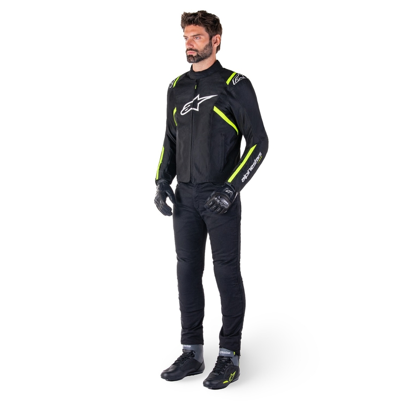 "Alpinestars T-SPS 2" neperšlampama juoda, balta ir fluo geltona motociklininko striukė