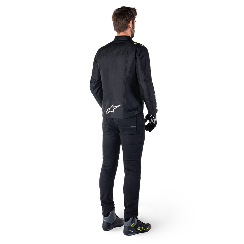 "Alpinestars T-SPS 2" neperšlampama juoda, balta ir fluo geltona motociklininko striukė