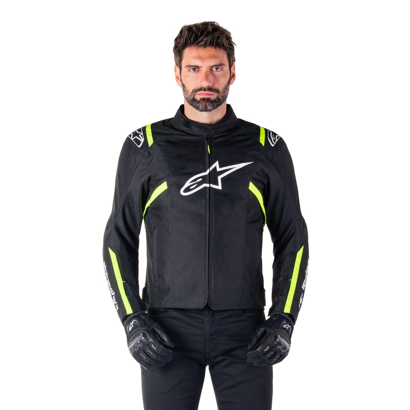 "Alpinestars T-SPS 2" neperšlampama juoda, balta ir fluo geltona motociklininko striukė