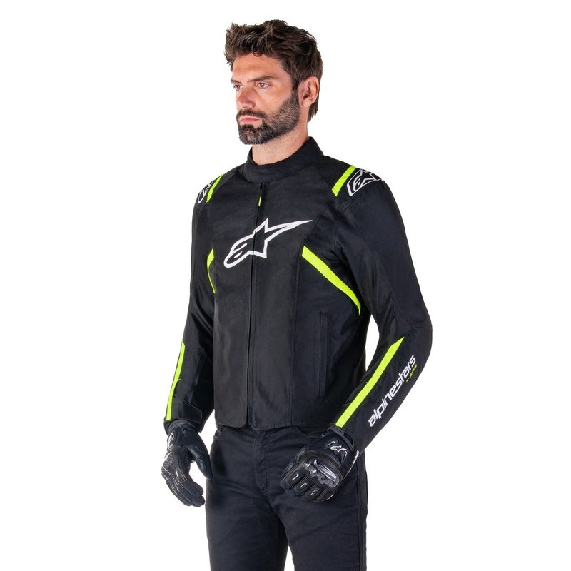 "Alpinestars T-SPS 2" neperšlampama juoda, balta ir fluo geltona motociklininko striukė