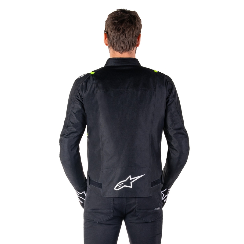 "Alpinestars T-SPS 2" neperšlampama juoda, balta ir fluo geltona motociklininko striukė