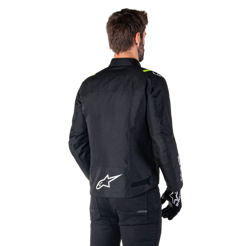 "Alpinestars T-SPS 2" neperšlampama juoda, balta ir fluo geltona motociklininko striukė