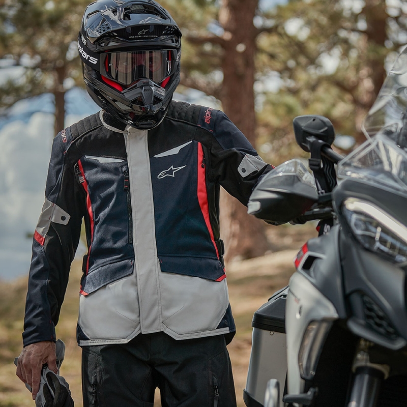 Alpinestars ST-1 neperšlampama motociklininko striukė tamsiai mėlyna-juoda-raudona