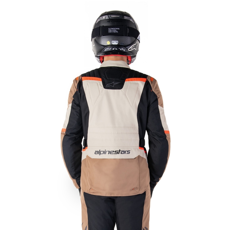 Alpinestars ST-1 neperšlampama chaki, smėlio, juodos ir fluoro raudonos spalvų motociklininko striukė