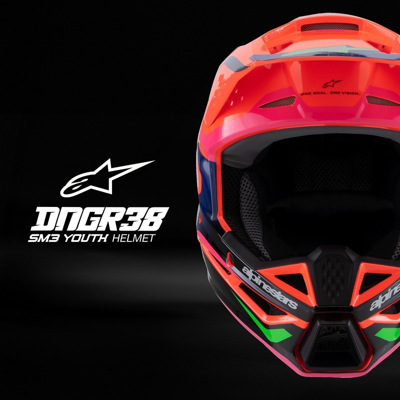 Vaikiškas motokroso šalmas Alpinestars S-M3 HAIDEN DEEGAN fluo orange-purple-pink-green