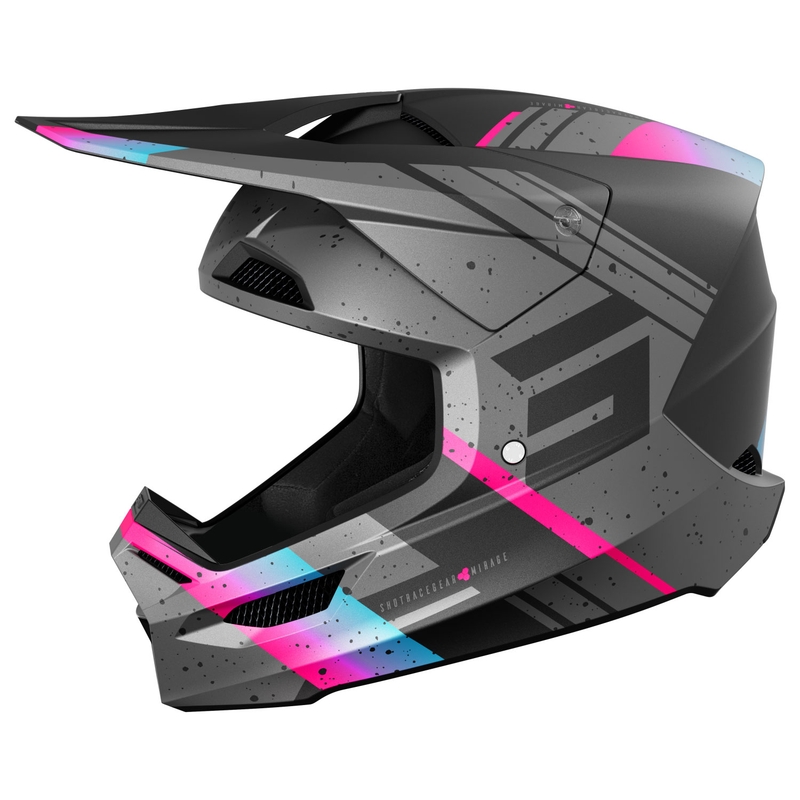 Motokroso šalmas Shot Furious Mirage mėlynai rožinis