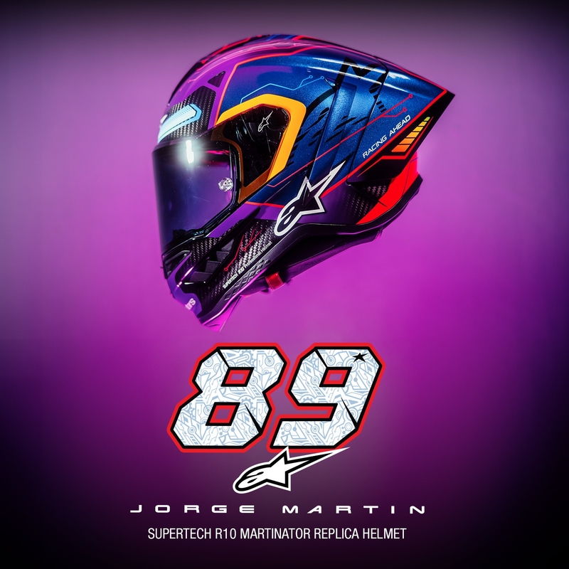 Integrální helma na motorku Alpinestars Supertech R-10 limitovaná edice Martinator Jorge Martin modro-fialovo-červeno-žlutá